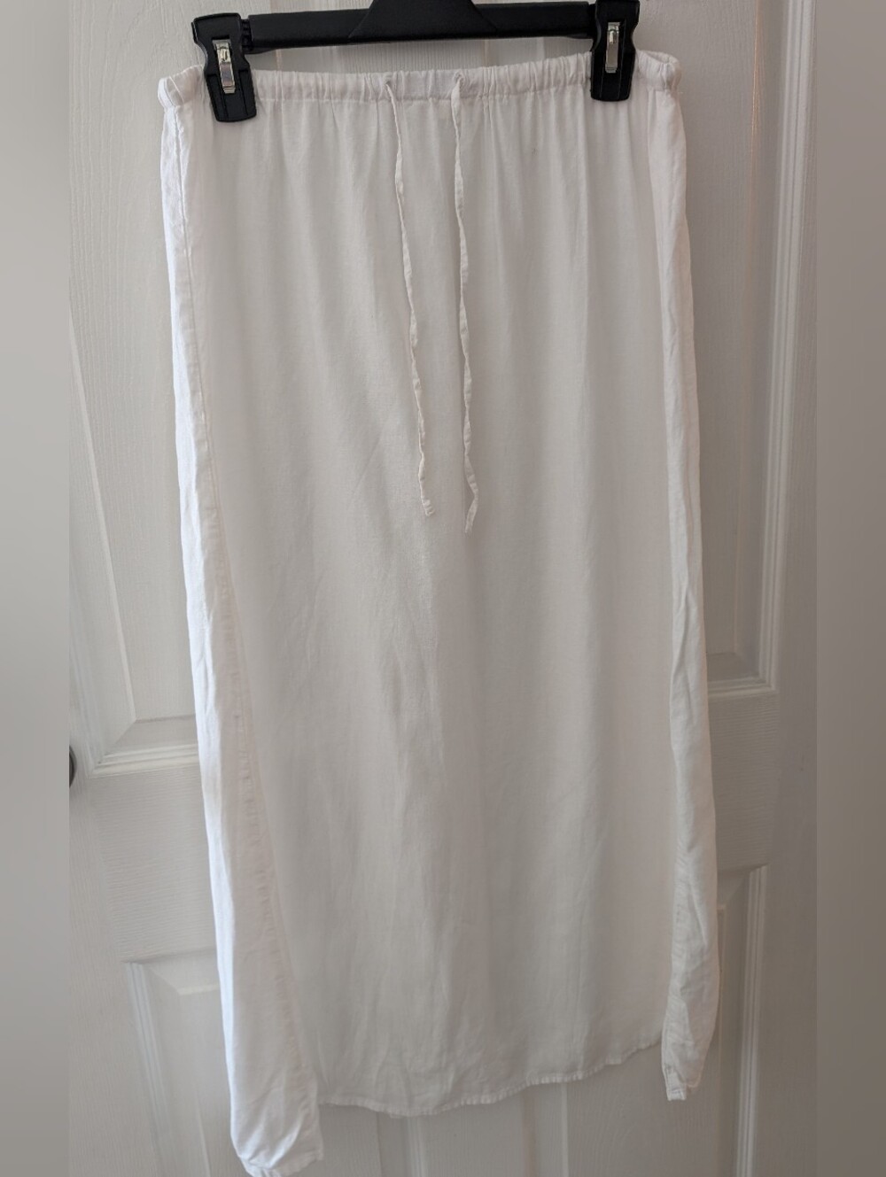 H&M White Linen Blend Fabric Drawstring Elastic Waist Maxi Skirt